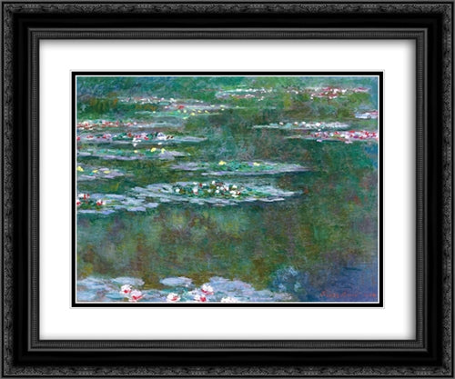 Water Lilies 24x20 Black Ornate Wood Framed Art Print Poster with Double Matting by Monet, Claude