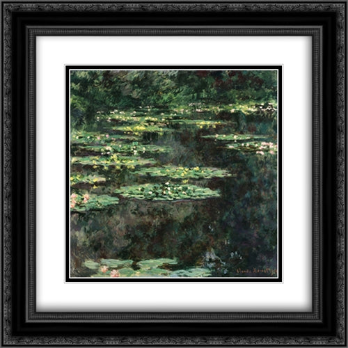 Water Lilies 20x20 Black Ornate Wood Framed Art Print Poster with Double Matting by Monet, Claude