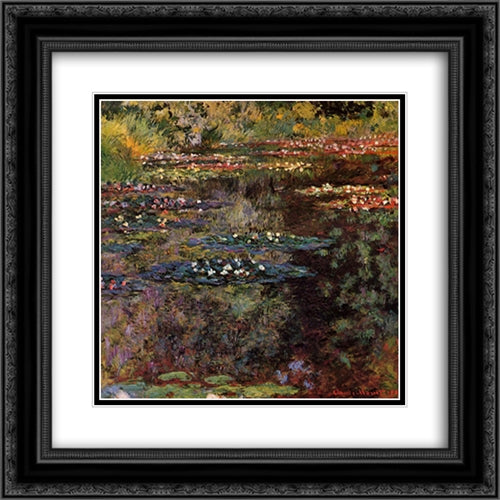 Water Lilies 20x20 Black Ornate Wood Framed Art Print Poster with Double Matting by Monet, Claude