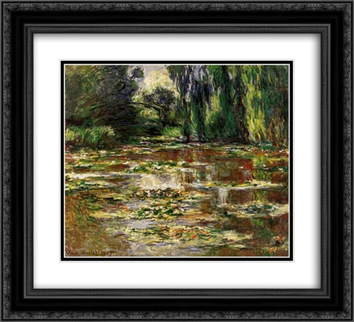 The Japanese Bridge (The Bridge over the Water-Lily Pond) 22x20 Black Ornate Wood Framed Art Print Poster with Double Matting by Monet, Claude