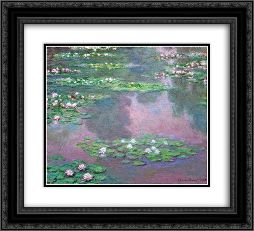 Water Lilies 22x20 Black Ornate Wood Framed Art Print Poster with Double Matting by Monet, Claude
