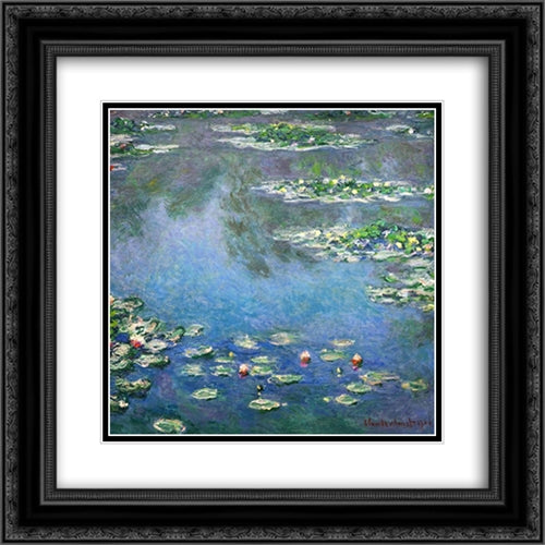 Water Lilies 20x20 Black Ornate Wood Framed Art Print Poster with Double Matting by Monet, Claude