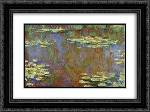 Water Lilies 24x18 Black Ornate Wood Framed Art Print Poster with Double Matting by Monet, Claude