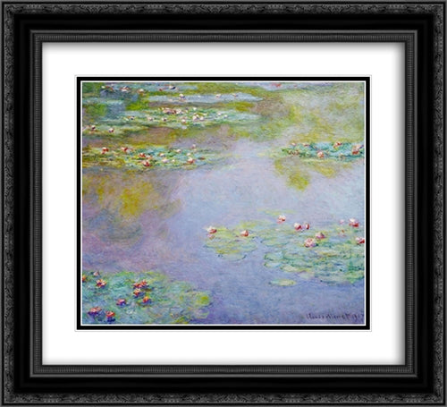 Water Lilies 22x20 Black Ornate Wood Framed Art Print Poster with Double Matting by Monet, Claude