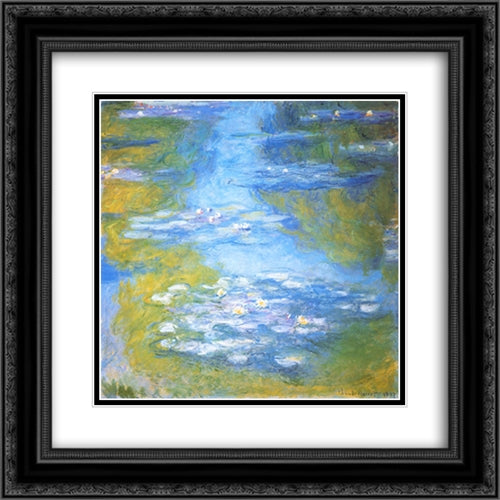 Water Lilies 20x20 Black Ornate Wood Framed Art Print Poster with Double Matting by Monet, Claude
