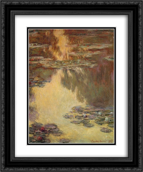 Water Lilies 20x24 Black Ornate Wood Framed Art Print Poster with Double Matting by Monet, Claude