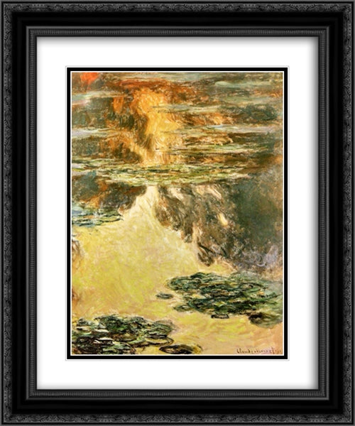 Water Lilies 20x24 Black Ornate Wood Framed Art Print Poster with Double Matting by Monet, Claude