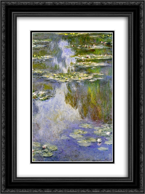 Water Lilies 18x24 Black Ornate Wood Framed Art Print Poster with Double Matting by Monet, Claude
