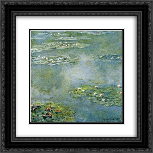 Water Lilies 20x20 Black Ornate Wood Framed Art Print Poster with Double Matting by Monet, Claude