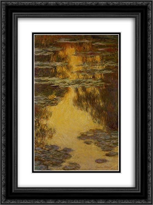Water Lilies 18x24 Black Ornate Wood Framed Art Print Poster with Double Matting by Monet, Claude