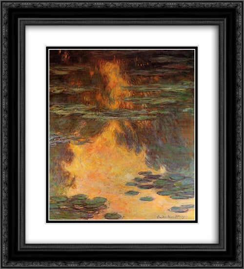 Water Lilies 20x22 Black Ornate Wood Framed Art Print Poster with Double Matting by Monet, Claude