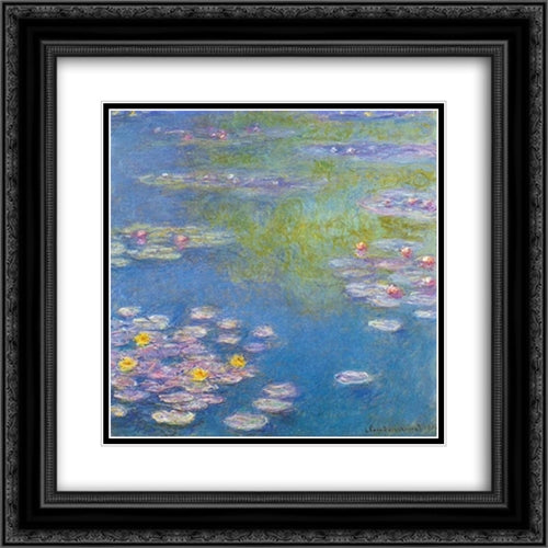 Water Lilies 20x20 Black Ornate Wood Framed Art Print Poster with Double Matting by Monet, Claude