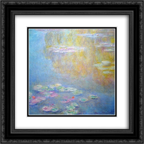 Water Lilies 20x20 Black Ornate Wood Framed Art Print Poster with Double Matting by Monet, Claude