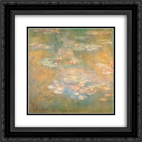 Water Lilies 20x20 Black Ornate Wood Framed Art Print Poster with Double Matting by Monet, Claude