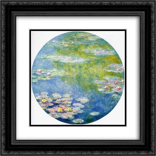 Water Lilies 20x20 Black Ornate Wood Framed Art Print Poster with Double Matting by Monet, Claude