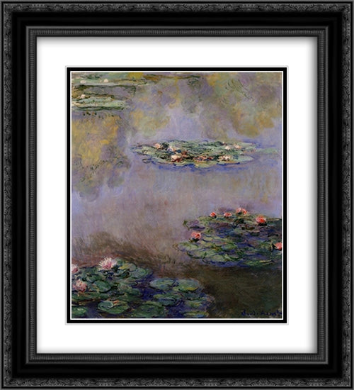 Water Lilies 20x22 Black Ornate Wood Framed Art Print Poster with Double Matting by Monet, Claude