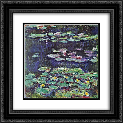 Water Lilies 20x20 Black Ornate Wood Framed Art Print Poster with Double Matting by Monet, Claude