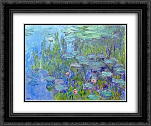 Water Lilies 24x20 Black Ornate Wood Framed Art Print Poster with Double Matting by Monet, Claude