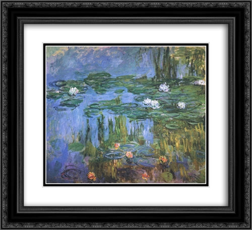 Water Lilies 22x20 Black Ornate Wood Framed Art Print Poster with Double Matting by Monet, Claude