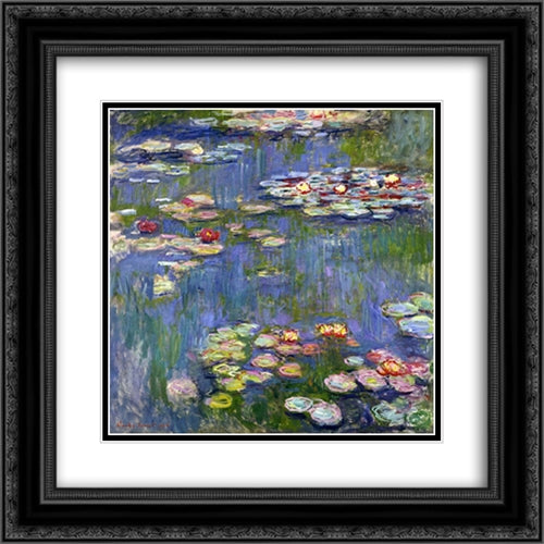 Water Lilies 20x20 Black Ornate Wood Framed Art Print Poster with Double Matting by Monet, Claude