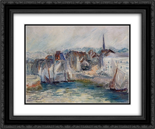 Boats in the Port of Honfleur 24x20 Black Ornate Wood Framed Art Print Poster with Double Matting by Monet, Claude