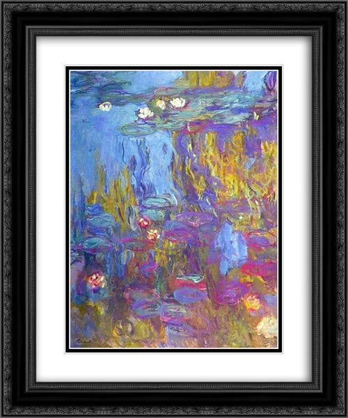 Water Lilies 20x24 Black Ornate Wood Framed Art Print Poster with Double Matting by Monet, Claude
