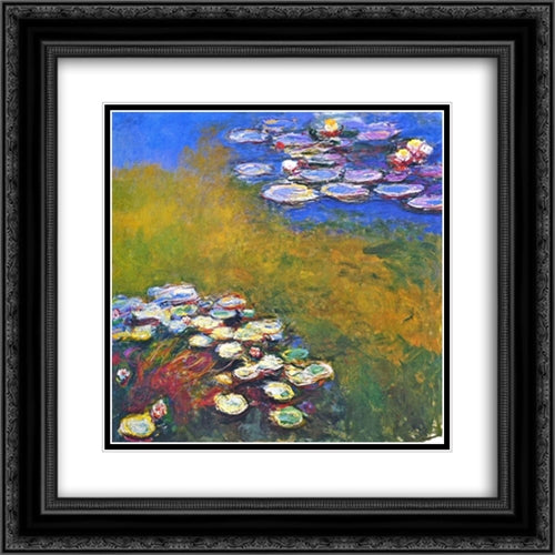 Water Lilies 20x20 Black Ornate Wood Framed Art Print Poster with Double Matting by Monet, Claude