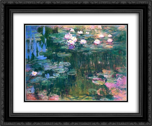 Water Lilies 24x20 Black Ornate Wood Framed Art Print Poster with Double Matting by Monet, Claude