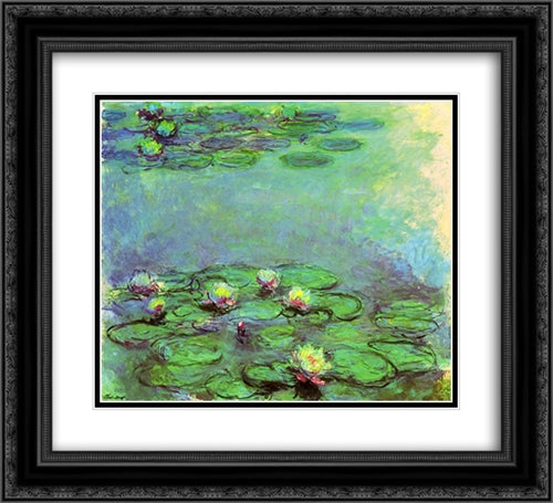 Water Lilies 22x20 Black Ornate Wood Framed Art Print Poster with Double Matting by Monet, Claude