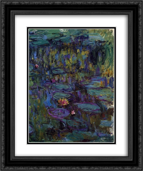 Water Lilies 20x24 Black Ornate Wood Framed Art Print Poster with Double Matting by Monet, Claude