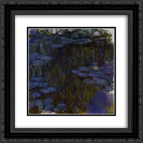Water Lilies 20x20 Black Ornate Wood Framed Art Print Poster with Double Matting by Monet, Claude