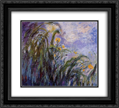 Yellow Irises 22x20 Black Ornate Wood Framed Art Print Poster with Double Matting by Monet, Claude