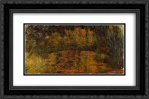 The Japanese Bridge 24x16 Black Ornate Wood Framed Art Print Poster with Double Matting by Monet, Claude