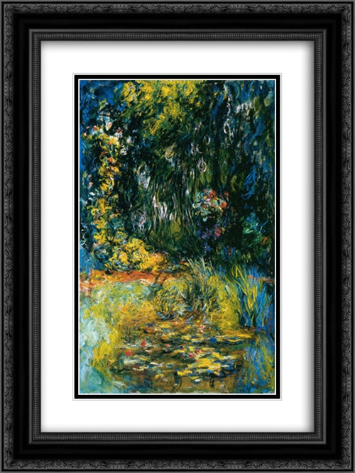 Water Lily Pond 18x24 Black Ornate Wood Framed Art Print Poster with Double Matting by Monet, Claude