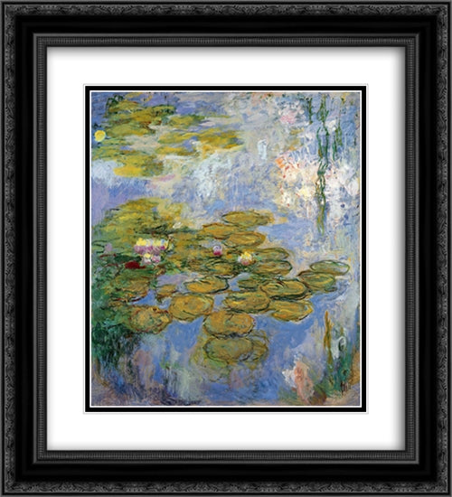 Water Lilies 20x22 Black Ornate Wood Framed Art Print Poster with Double Matting by Monet, Claude