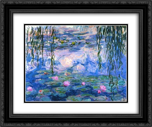 Water Lilies 24x20 Black Ornate Wood Framed Art Print Poster with Double Matting by Monet, Claude