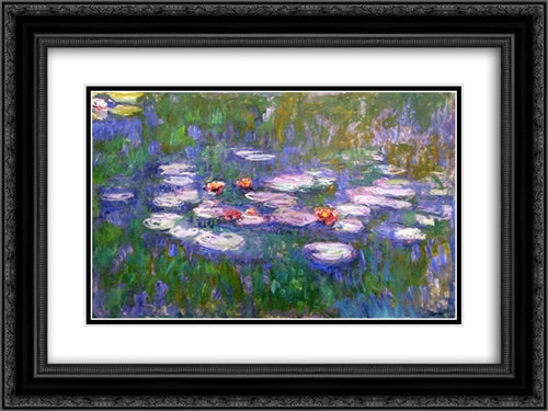 Water Lilies 24x18 Black Ornate Wood Framed Art Print Poster with Double Matting by Monet, Claude