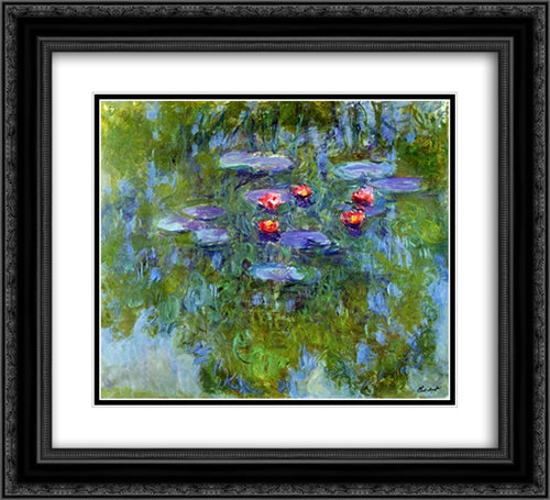 Water Lilies 22x20 Black Ornate Wood Framed Art Print Poster with Double Matting by Monet, Claude