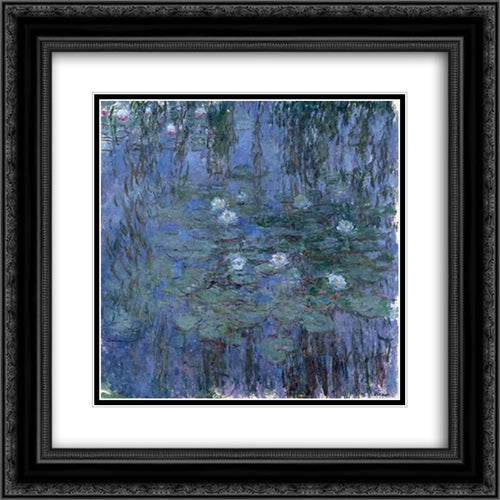 Water Lilies 20x20 Black Ornate Wood Framed Art Print Poster with Double Matting by Monet, Claude