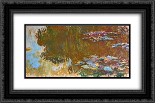 Water Lilies 24x16 Black Ornate Wood Framed Art Print Poster with Double Matting by Monet, Claude