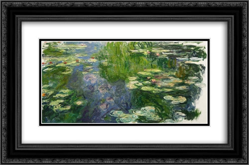 Water Lilies 24x16 Black Ornate Wood Framed Art Print Poster with Double Matting by Monet, Claude