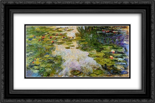 Water Lilies 24x16 Black Ornate Wood Framed Art Print Poster with Double Matting by Monet, Claude