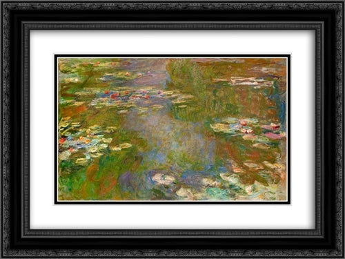 Water Lilies 24x18 Black Ornate Wood Framed Art Print Poster with Double Matting by Monet, Claude