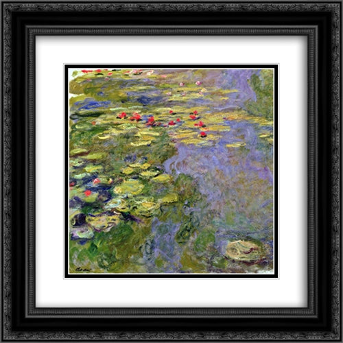 Water Lilies 20x20 Black Ornate Wood Framed Art Print Poster with Double Matting by Monet, Claude