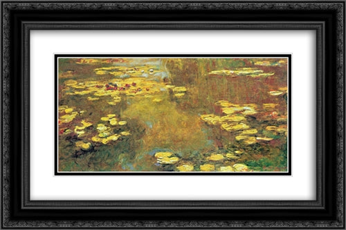 Water Lilies 24x16 Black Ornate Wood Framed Art Print Poster with Double Matting by Monet, Claude