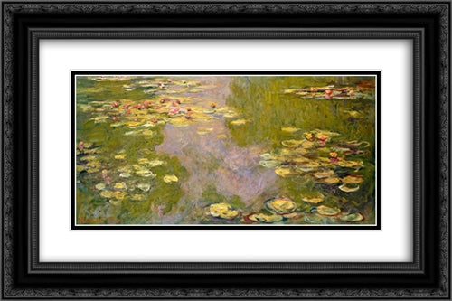 Water Lilies 24x16 Black Ornate Wood Framed Art Print Poster with Double Matting by Monet, Claude