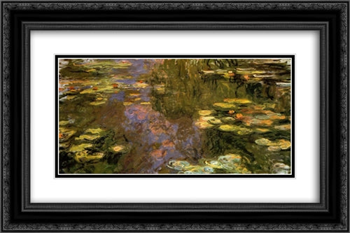Water Lily Pond 24x16 Black Ornate Wood Framed Art Print Poster with Double Matting by Monet, Claude