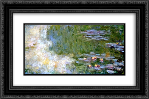 Water Lily Pond 24x16 Black Ornate Wood Framed Art Print Poster with Double Matting by Monet, Claude