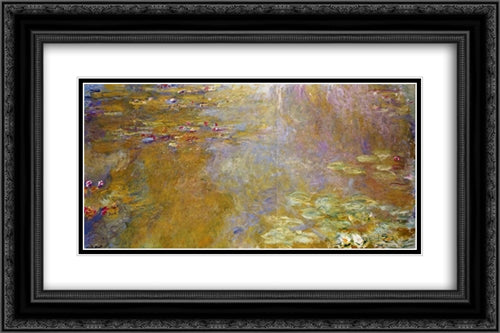 Water Lily Pond 24x16 Black Ornate Wood Framed Art Print Poster with Double Matting by Monet, Claude