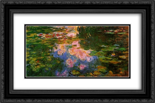 Water Lily Pond 24x16 Black Ornate Wood Framed Art Print Poster with Double Matting by Monet, Claude
